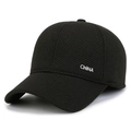 Men's winter baseball cap in black twill fabric with metal CHINA letter logo detail - CHINA Label Black