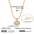 Collana in acciaio inossidabile dorato con zircone bianco ovale e misure dettagliate - Stile pendente ovale con catena a sfere oro (JDN0311254)
