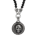 Pendentif tête de mort avec perles d'agate noire en acier inoxydable de style rétro - Style Rond Lisse (KN230594-K)
