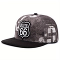 Casquette snapback à bord plat avec imprimé journal vintage et écusson brodé Route 66 - Réglable / Brun (Style Imprimé Journal Gris Noir)
