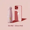Mini cherry pink 6-rib capsule umbrella with UPF 50+ compared to a smartphone - 6 Ribs / Cherry Pink