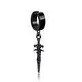 Black punk clip-on earring for men featuring a dangling metal dagger pendant design - Dagger Pendant Style