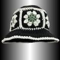 Handmade granny square crochet bucket hat with black base and green floral pattern - One Size / Black with Small Green Flowers