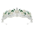 Elegante corona nupcial con gemas verdes, perlas blancas y diamantes de imitación - TS-J3262S (Plata + Cristal Claro) / Plateado