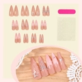 Pink 3D bow and heart long almond press-on nails with silver star charms and rhinestones - 3XC1-13789 Boxed (24 Pcs)