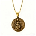 Ciondolo totem Baphomet oro vintage con rilievo dettagliato su una classica catena a scatola - Stile Dorato (A0909)