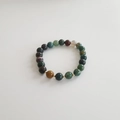 Retro natural stone beaded bracelet with earth tones and gold spacers for women - Indian Agate Bracelet 8MM