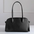 Classic black litchi grain leather tote bag with long shoulder straps for daily use - Horizontal (37x17x21cm) / Black (Top Cowhide)