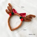 Christmas reindeer antler headband with festive bow and plush details, approx. 45g - Brown Reindeer Antler Plush Headband