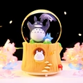 Totoro themed musical snow globe with umbrella figure on a detailed tree stump base - 2441 Yellow Base / Medium Size 80 With Snow Colored Lights And Music.
