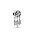 Oxidized silver dreamcatcher charm with heart detail and three hanging feathers - Alloy Dreamcatcher