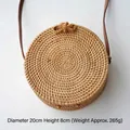 Handmade round rattan crossbody bag with a woven bow detail and brown leather strap - Plain Surface Bow Buckle 20*8cm