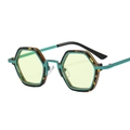 Occhiali da sole punk esagonali in metallo con montatura tartarugata e lenti gialle - C7 Montatura Leopardata Lente Verde Chiaro