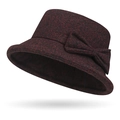 Chapeau cloche élégant en laine de tweed rouge et noir avec nœud assorti pour femme - Taille unique / Bordeaux