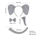 Gray plush elephant costume set including ears headband, bow tie, nose and tail pieces - Elephant Nose 4-Piece Set (Ears/Bow/Nose/Tail)