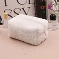 White faux shearling cosmetic bag with soft texture and sturdy metal zipper closure - White Plush