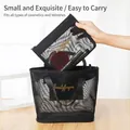 Portable black mesh toiletry bag set with handle and gold script text for travel - 029+030 Combination Gold LOGO