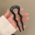 Minimalistische zwarte U-vormige golvende haarpincet met strassteen en gouden opdruk - Golf Met Zirkonia / Zwart Golvend U-Vormige Haarstok Met Strass