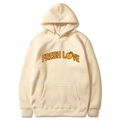 Cream hoodie featuring Fresh Love graphic print with orange motif and front pocket - Khaki
