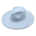 Detail of light blue wool felt jazz hat featuring a decorative white pearl bead band - M(56-58cm) / Sky Blue