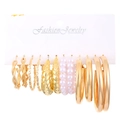6-pair set of chunky gold hoop earrings with twisted textures and purple pearls - 6 Pairs Set - Purple Pearl (9511)