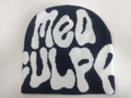 Y2K navy blue knitted beanie with white MEA CULPA letter jacquard pattern - Navy White