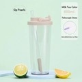 880ml Tritan straw cup in beige color for bubble tea with retractable wide straw - Milk Tea
