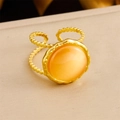 Bohemian vintage gold-plated ring with large translucent orange cat eye stone inlay - Double Wire Orange Cat's Eye Style (R527) / Adjustable Open