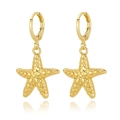 Elegant 18K gold plated starfish hoop earrings with textured metal finish for women - Starfish Style (E1073)