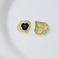 Front and back detail of gold alloy heart charms with black stone for DIY jewelry - Style 9