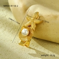 Golden ocean star and pearl shell hairpin set with precise size measurements - Gold Starfish Shell Pearl Metal Clip