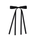 Classic black satin bow hair clip with long ribbons and smooth fabric finish - Black