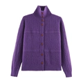 Cardigan in maglia viola da donna con collo alto e chiusura a bottoni classica - Taglia S / Viola
