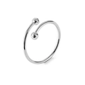 Minimalist adjustable stainless steel open ring with double beads on white background - 2.5mm Bead/16mm Inner Diameter / Steel