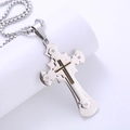 Vintage stainless steel triple-layered cross pendant necklace with sparkling diamonds - With Chain / Silver (Style 1)