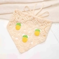 Detailed close-up of cream crochet headband featuring vibrant yellow pineapple embroidery - Beige Pineapple Embroidery Bandana