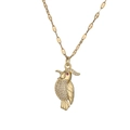 Collier pendentif perroquet doré minimaliste avec cristaux et œil en pierre rose - Perroquet-Micro Pave-Œil Rose