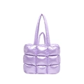 Bolso acolchado lavanda brillante con acabado metálico y gran capacidad interior - Morado