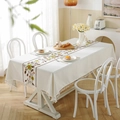 Waterproof cream cotton linen tablecloth with floral embroidery and tassel fringe edges - 140x100 / Embroidered Green Christmas + Tassels