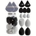 14-piece makeup sponge set in black white and grey with clear storage jar - Hair Styling Tool Set / Black