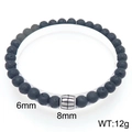 6mm black lava stone bead bracelet with an 8mm silver textured metal cylinder bead - Grid Relief Charm (KB205870-Z)