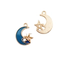 DIY gold and blue enamel crescent moon and star alloy pendants for jewelry making - Star Moon 13x18mm