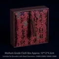 Red vintage fabric jewelry box with black calligraphy and tassel for prayer beads - Large Brocade Box