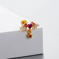 Gold titanium steel wing earrings with red heart gemstone and hanging star charm - Heart Wings Star / Gold Rose Red (Single)