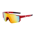 Outdoor cycling sunglasses with red splatter frame and yellow-blue gradient lens - C7 Ink Dot Red / Red Coating