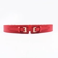 Elastic red waist belt for women with dual gold buckles for dresses and coats - 19251 / Red