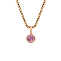 Rose gold necklace featuring a brilliant round pink gemstone pendant and box chain - October Pink - Rose Gold
