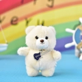 Adorable plush bear keychain featuring a miniature guitar accessory and soft cream fur. - Ball Chain / Beige
