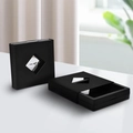 Matte black 3D floating jewelry display box with clear PE film in push-pull design - Black Paper Sleeve + Inner Box (Diamond Opening) / 7*7*2cm / Black