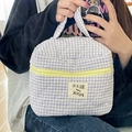 Quilted cotton berry plaid makeup bag with yellow zipper and large capacity storage - Blueberry Plaid Cosmetic Bag (Yellow Zipper)
